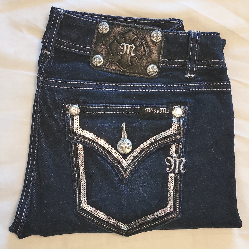 Miss Me Dark Wash Super Skinny Sequin Jeans🩶